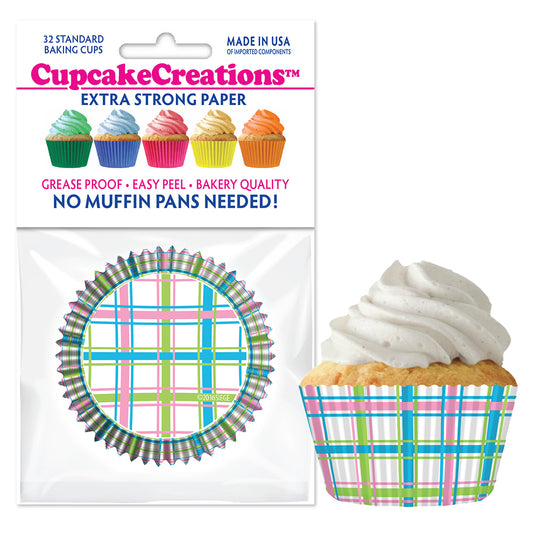 9089 Cupcake Creations Pastel Plaid Baking Cups