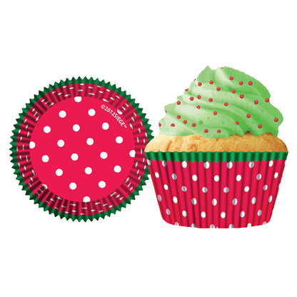 8932 Cupcake Creations Dots on Red Green Trim Baking Cups