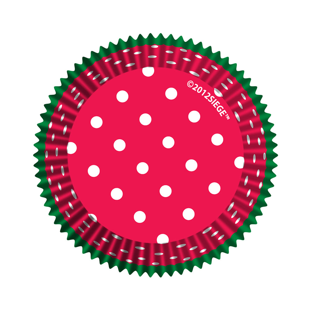 8932 Cupcake Creations Dots on Red Green Trim Baking Cups