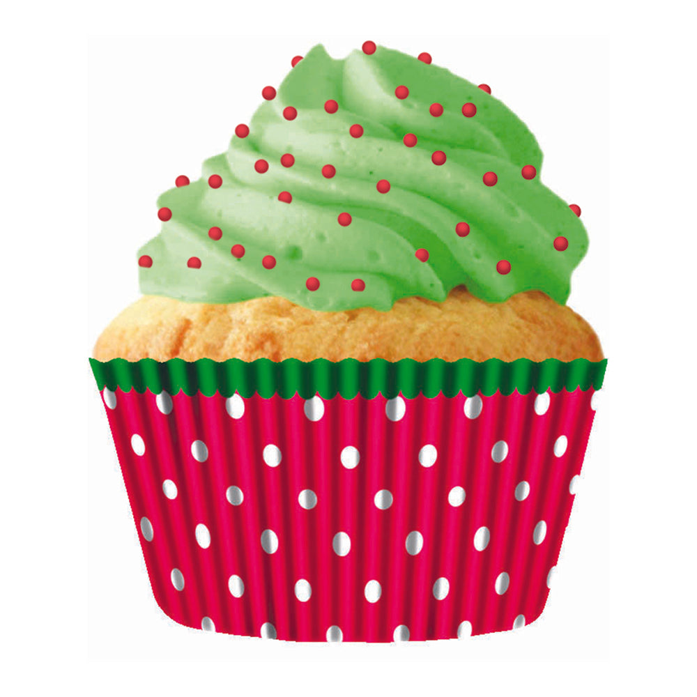 8932 Cupcake Creations Dots on Red Green Trim Baking Cups