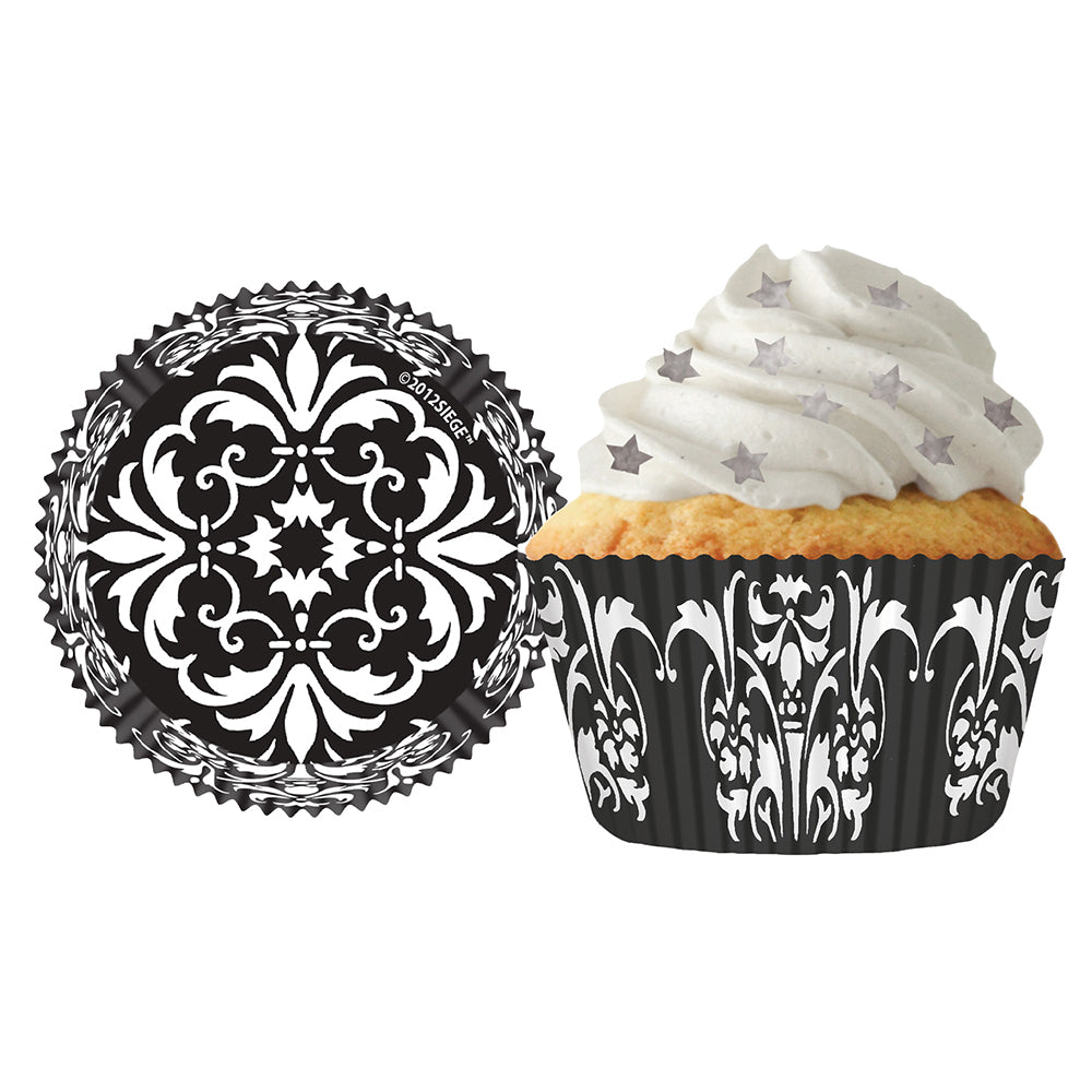 8959 Cupcake Creations Black Damask Baking Cups