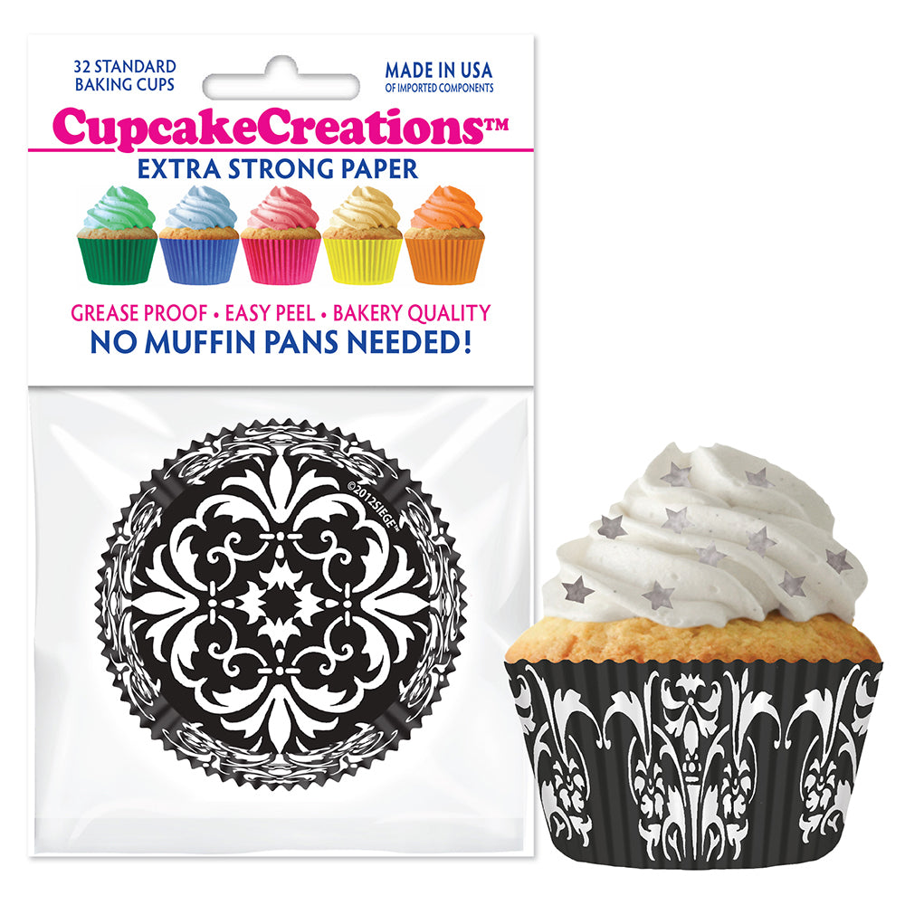 8959 Cupcake Creations Black Damask Baking Cups