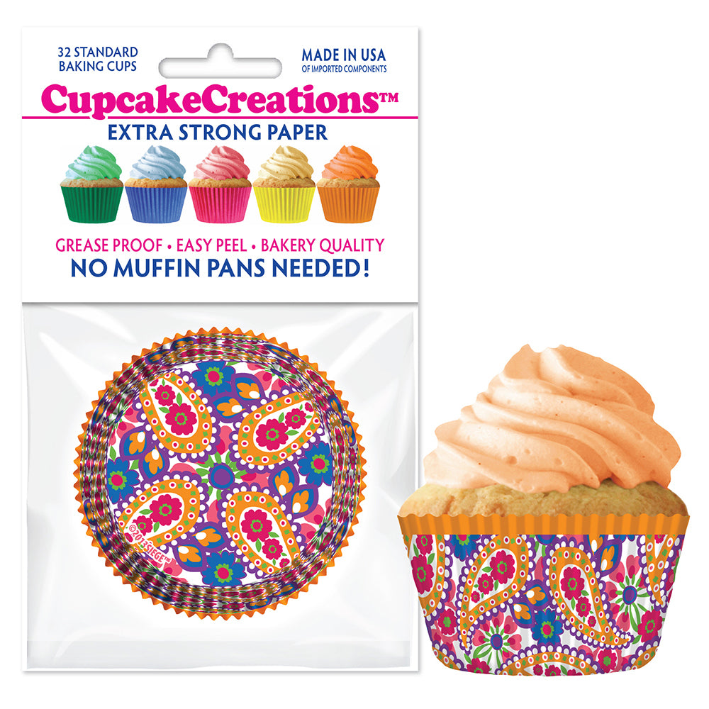 9051 Cupcake Creations Tangerine Paisley Baking Cups