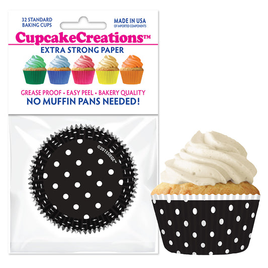 9062 Cupcake Creations Black Polka Dots Baking Cups