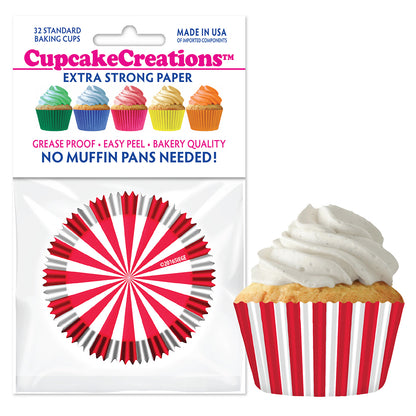 9063 Cupcake Creations Red Circus Stripes Baking Cups