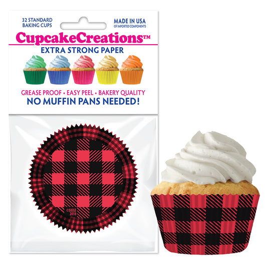 9170 Cupcake Creations Red & Black Buffalo Plaid Baking Cups