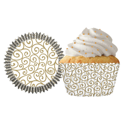 9176 Cupcake Creations Gold Scroll Baking Cups