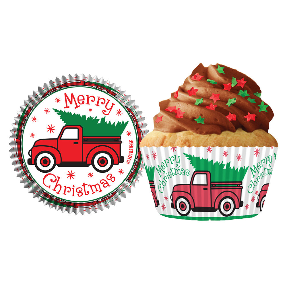 9192 Cupcake Creations Red Truck & Tree Baking Cups