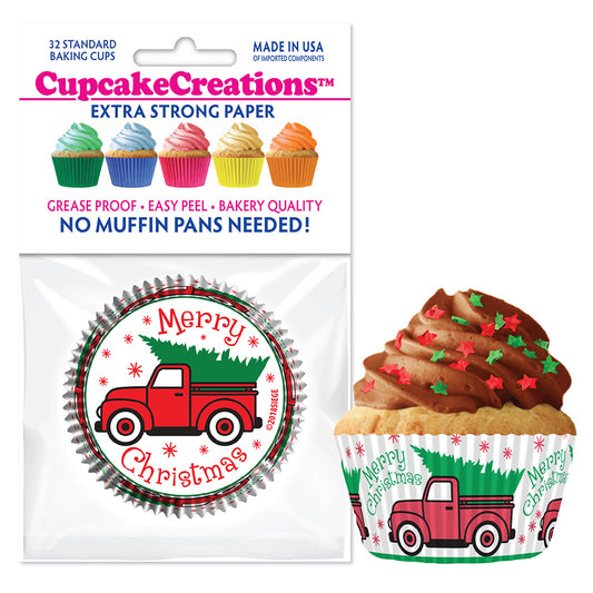 9192 Cupcake Creations Red Truck & Tree Baking Cups