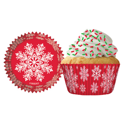 9255 Cupcake Creations Red with White Snowflakes Baking Cups