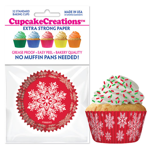 9255 Cupcake Creations Red with White Snowflakes Baking Cups