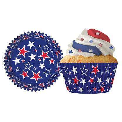 9258 Cupcake Creations Red, White & Blue Stars on Blue Baking Cups