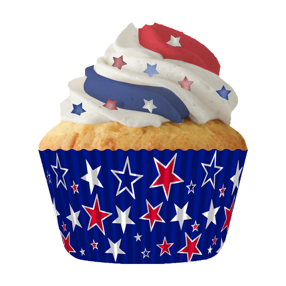 9258 Cupcake Creations Red, White & Blue Stars on Blue Baking Cups