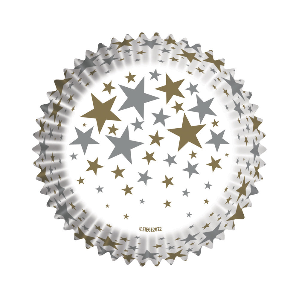 9260 Cupcake Creations Gold & Silver Stars on White Baking Cups